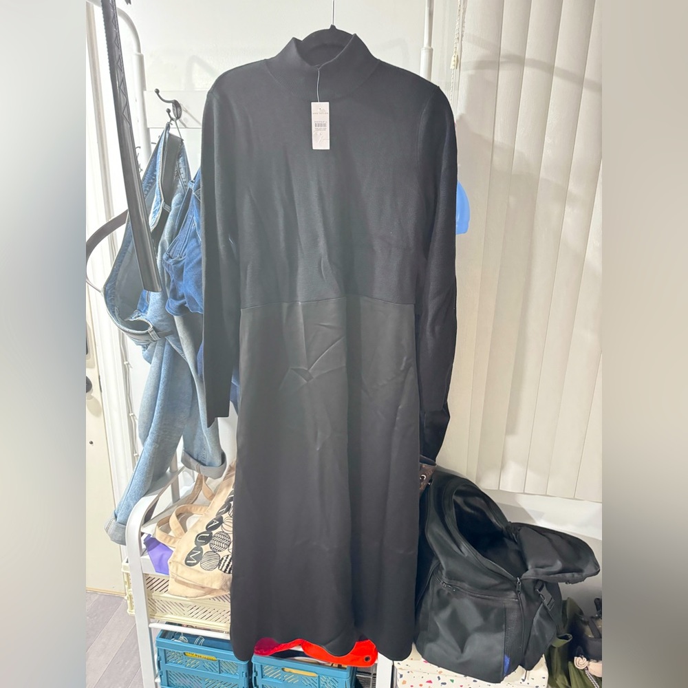 Ann Taylor women black sweater dress large viscose nylon